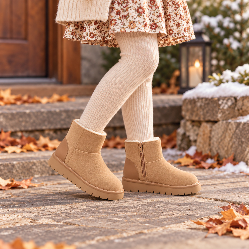 Girls Size 13C Tan Faux Suede Ankle Boots Lug Sole Zip Fall Winter Cat & Jack